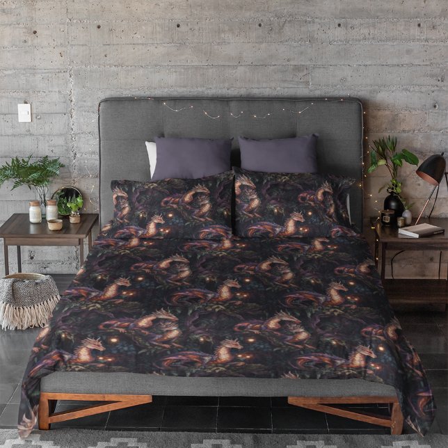 Purple Dragons Perched in Trees Duvet Cover (Creator Uploaded)