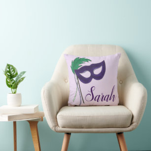 Purple Drama Club Theatrical Mask Personalized Throw Pillow