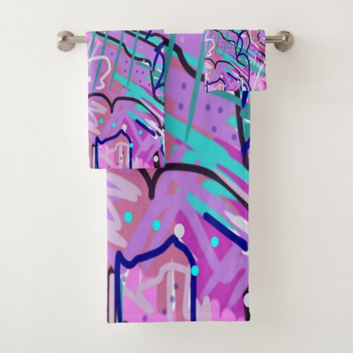 Purple Dream Expressive Abstract Print Bath Towel Set