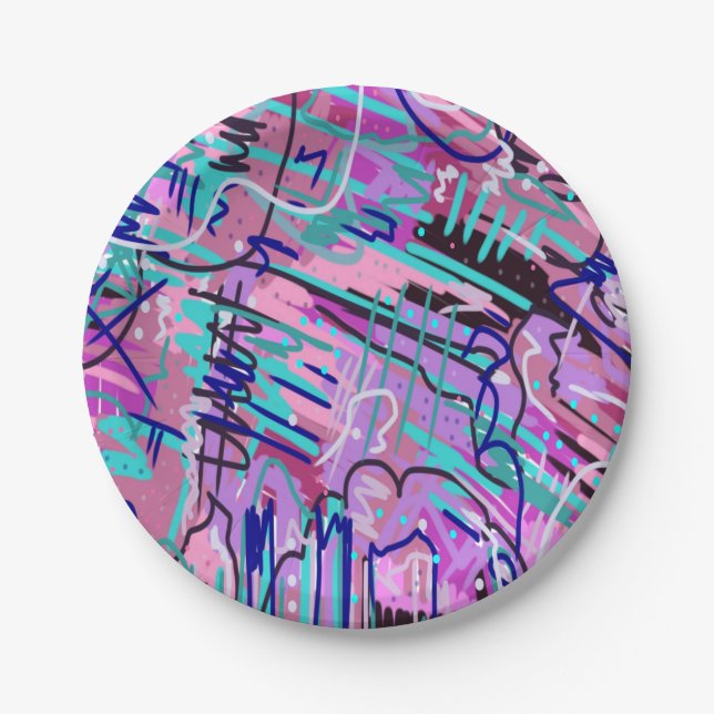Purple Dream Expressive Abstract Print Paper Plates (Front)