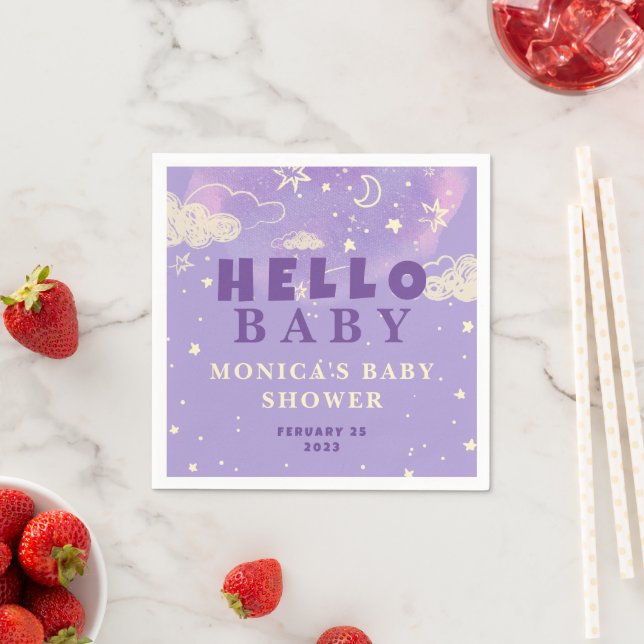 Purple Dream Sky Hello Baby Baby Shower  Napkins (Insitu)