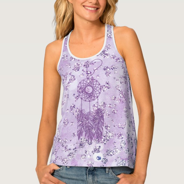 Purple Dreamcatcher Lavender Bokeh Bling Tank Top (Front)