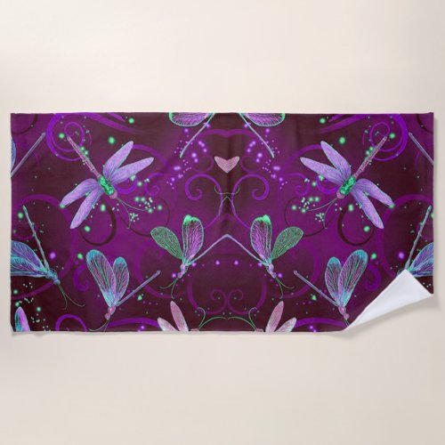 Purple Dreams Dragonflies Beach Towel