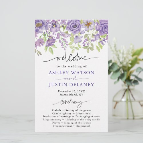 Purple dreams stylish floral Wedding Programme