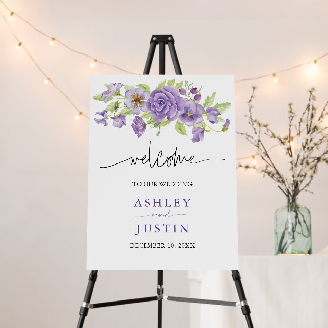 Purple dreams stylish wedding florals Wedding Sign (In Situ (Stand))