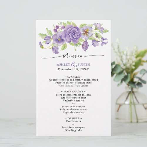 Purple dreams stylish Wedding Reception Menu