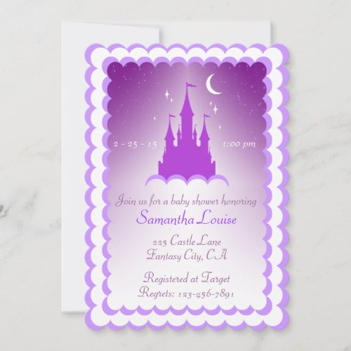 Purple Dreamy Castle In The Clouds Baby Shower Invitation