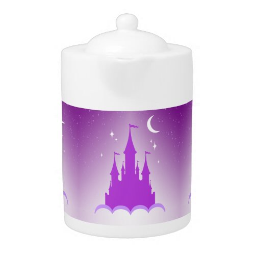 Purple Dreamy Castle In The Clouds Starry Moon Sky Teapot