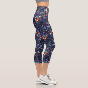 Purple Dreamy Folk Foxes Capri Leggings