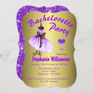 Purple Dress and Glitter Bachelorette Party Invitation