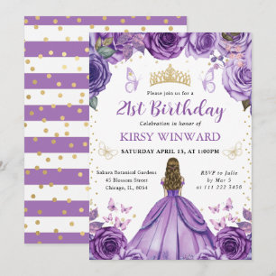 Purple Dress Blonde Princess Birthday Invitation