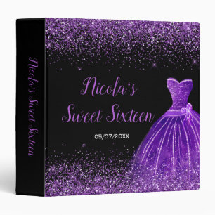 Purple Dress Faux Glitter Sweet 16 Photo Album 3 Ring Binder