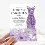 Purple Dress Floral Forty & Fabulous 40th Birthday Invitation<br><div class="desc">Purple Sparkle Dress & Beautiful Purple Floral Forty & Fabulous Womans 40th Birthday Party Invitation

Variations to the invitation and matching items in our store</div>