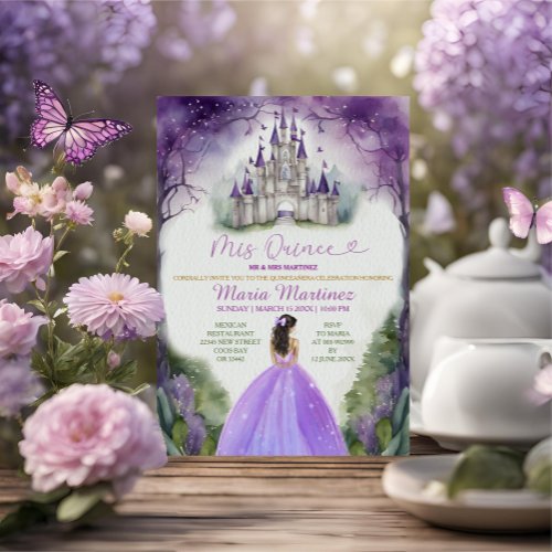 Purple Dress Floral Greenery Forest 16 Mis Quince Invitation