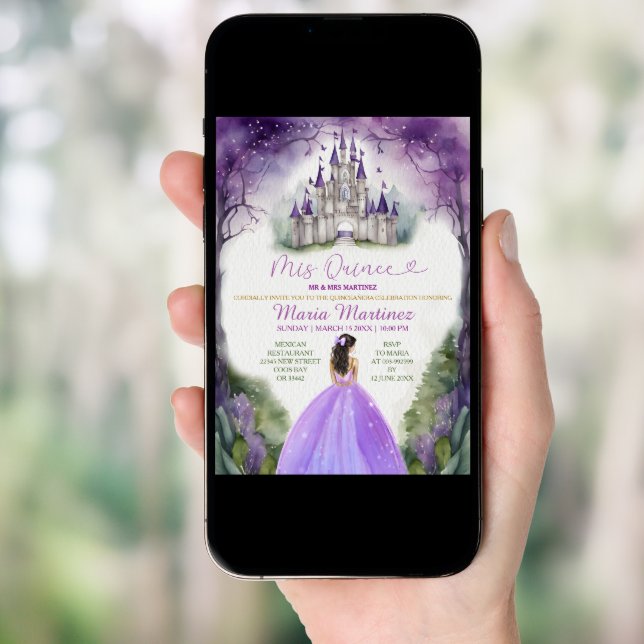 Purple Dress Floral Greenery Forest 16 Mis Quince Invitation (Front Digital)
