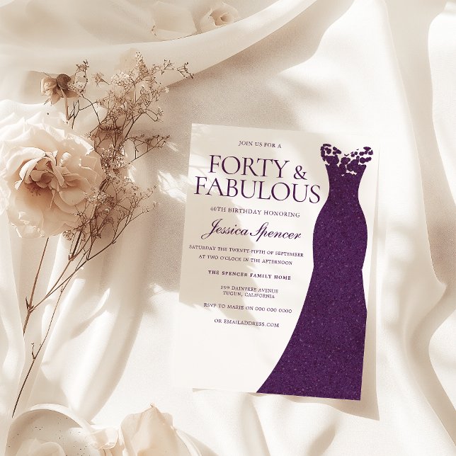 Purple Dress Forty & Fabulous 40th Birthday Invitation (Creator Uploaded)