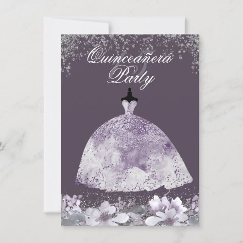 Purple Dress Glitter Dress Quinceanera Invite