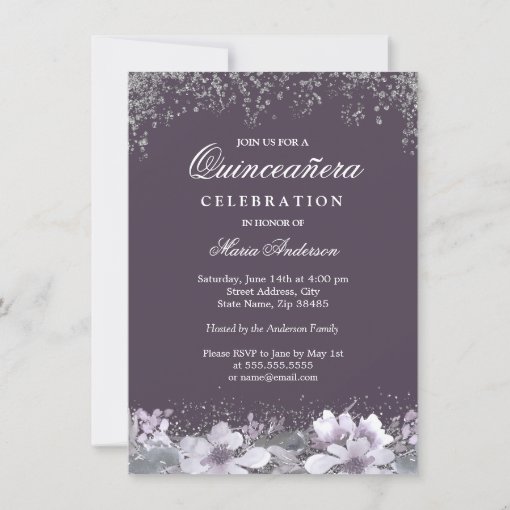 Purple Dress Glitter Dress Quinceanera Invite | Zazzle