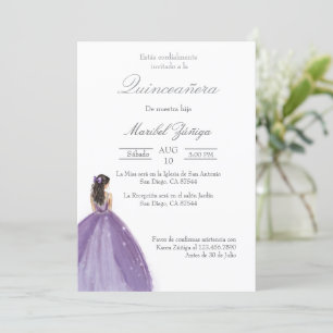 Purple dress Quinceanera invitation