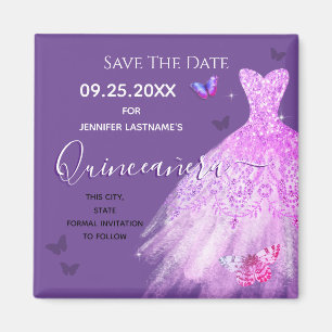 Purple Dress Quinceanera Save the Date Ma Magnet