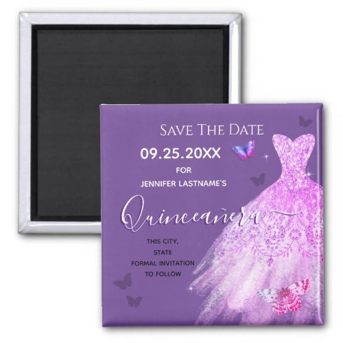 Purple Dress Quinceanera Save the Date Ma Magnet