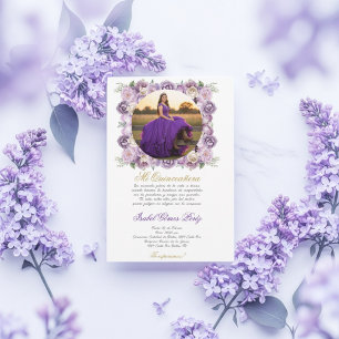 Purple dress Quinceanera with picture in Spanish Invitation