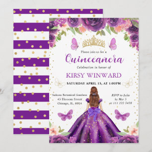 Purple Dress Red Haired Princess Quinceanera Invitation