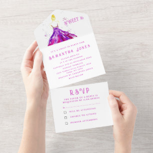 Purple Dress Sweet 16 Floral Sixteen Girly Elegant All In One Invitation