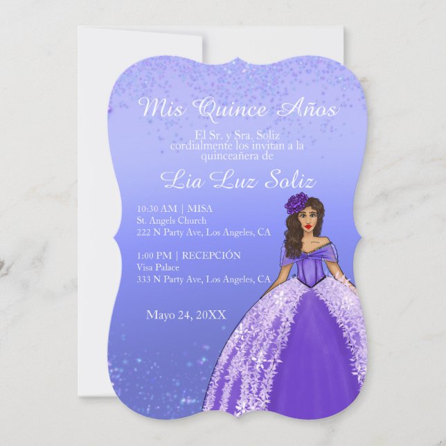 Purple Dress Vintage Quinceañera Invitation (Front)