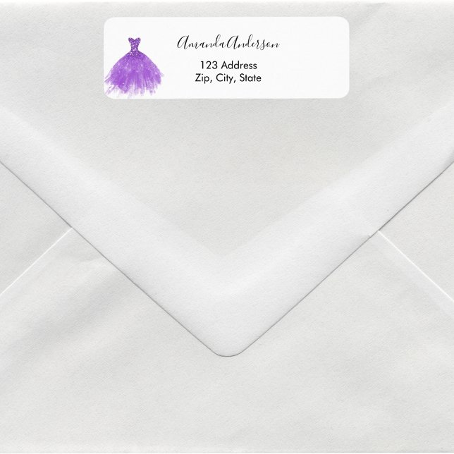 Purple dress white elegant return address label (Creator Uploaded)
