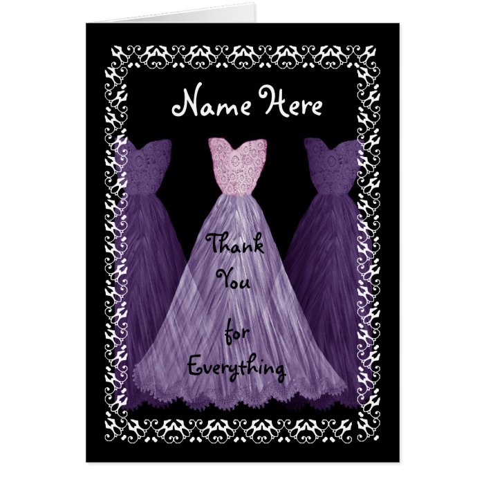 PURPLE Dresses BRIDESMAID Wedding Thank You Cards