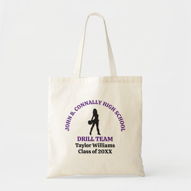 Purple Drill Team Dancer Personalized High School Tote Bag (Front)