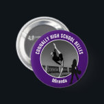 Purple Drill Team Photo High School Dancer Button<br><div class="desc">This cool customized high school drill team photo gift features white typography of your team and dancer name on a purple button with a silhouette of a girl holding pom poms in boots. Personalize with your student's photograph and class year as a proud parent. A mom and dad can wear...</div>
