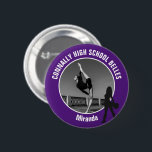 Purple Drill Team Photo High School Dancer Button<br><div class="desc">This cool customized high school drill team photo gift features white typography of your team and dancer name on a purple button with a silhouette of a girl holding pom poms in boots. Personalize with your student's photograph and class year as a proud parent. A mom and dad can wear...</div>