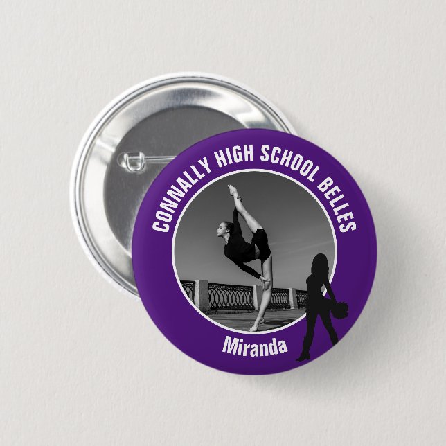 Purple Drill Team Photo High School Dancer Button (Front & Back)