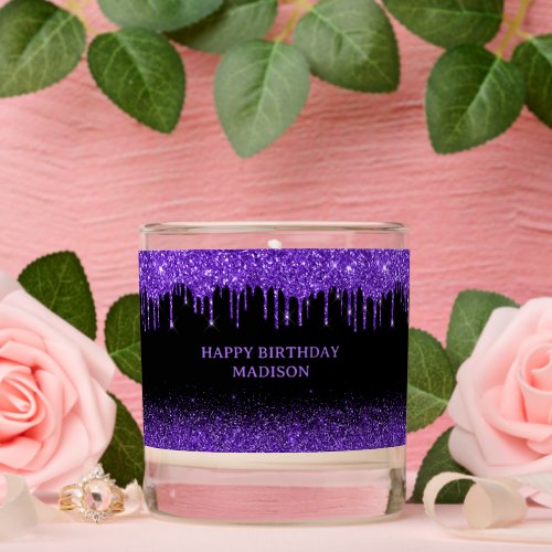 Purple Drip Glitter Birthday Scented Candle