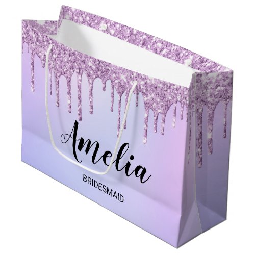 Purple drip glitter Personalized Bridesmaids   Large Gift Bag