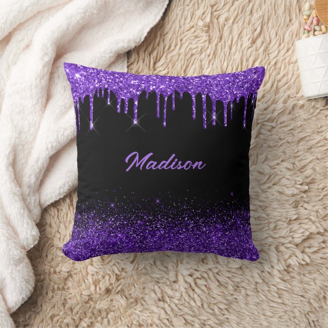 Purple Drip Glitter Throw Pillow (Blanket)