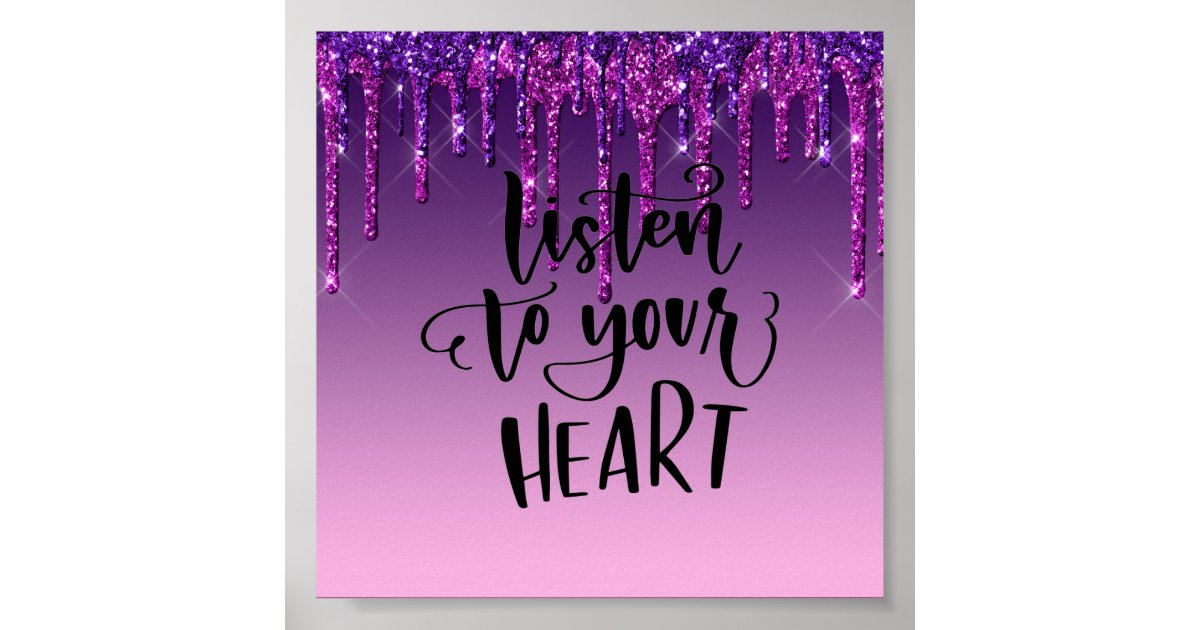Purple Dripping Glitter Inspirational Quote Poster | Zazzle