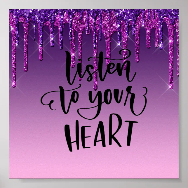 Purple Dripping Glitter Inspirational Quote Poster | Zazzle