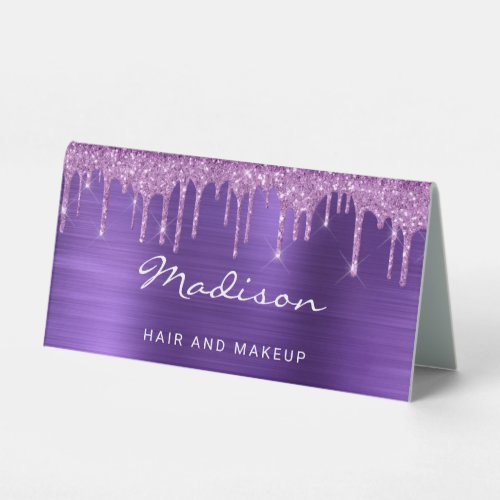 Purple Dripping Glitter Metallic Business Table Tent Sign