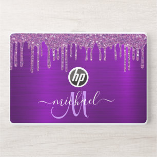 Purple Dripping Glitter Monogram Personalized HP Laptop Skin