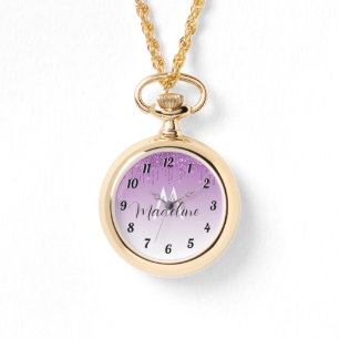 Purple Dripping Glitter Monogram Watch