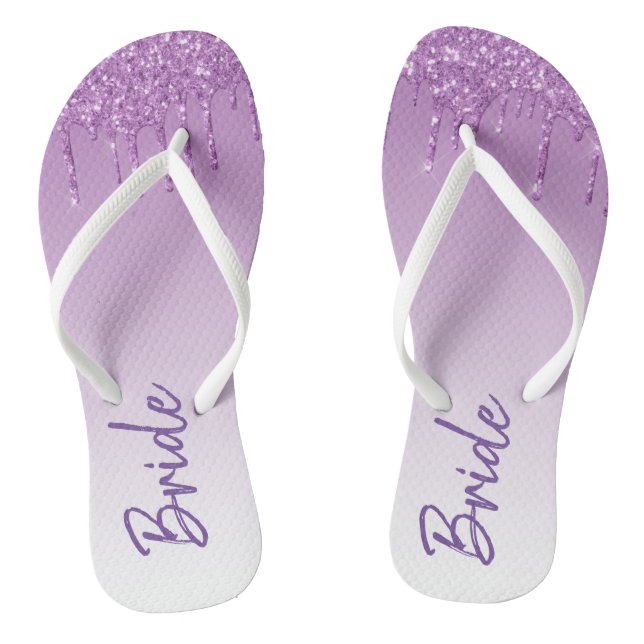 Purple Dripping Glitter Paper Bride Flip Flops (Footbed)