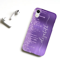 Purple Dripping Glitter Personalized iPhone XR Case