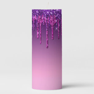 Purple Dripping Glitter Pillar Candle