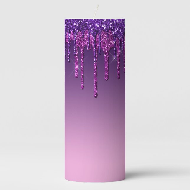 Purple Dripping Glitter Pillar Candle (Front)