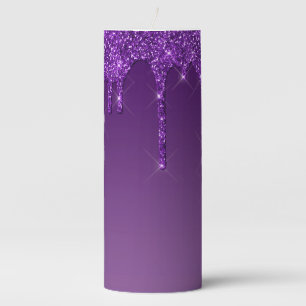 Purple Dripping Glitter Pillar Candle