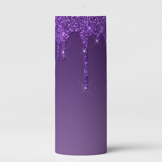 Purple Dripping Glitter Pillar Candle (Front)