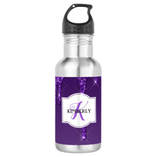 Purple Dripping Glitter Pillar Candle Stainless Steel Water Bottle